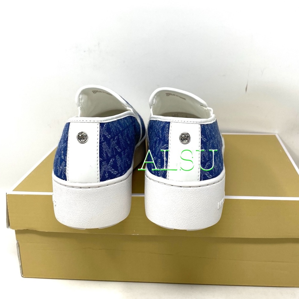 SANTA’S DEAL 🎄 Michael Kors Platform Teddi Slip On Jacquard Blue Women Size 7.5 - Picture 9 of 11